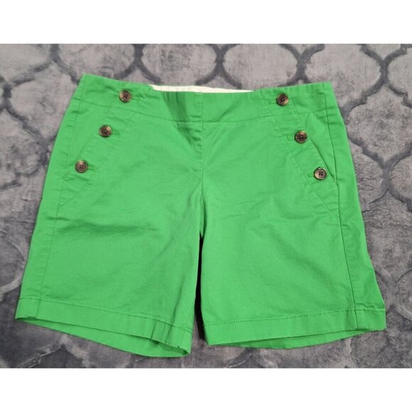 EUC J.Crew Womens Green Sailor Button Shorts Size 2 - Picture 1 of 5